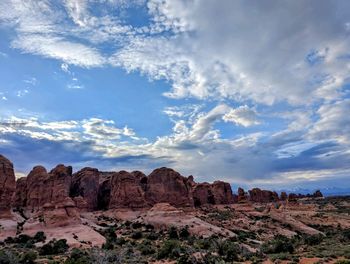 Rock formations on landscape against sky