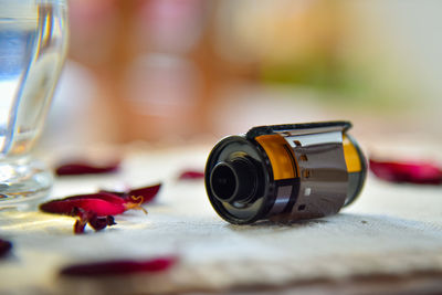 Close-up of bottles on table