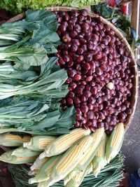 High angle view of berries in market