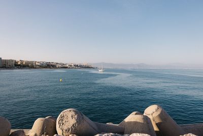 Scenic view of sea against clear sky