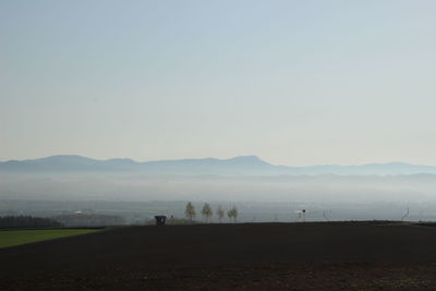 Scenic view of field against clear sky