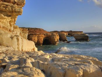 Low angle view of rock formations