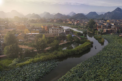 Aerial view of puzhehei scenic area in yunnan, china