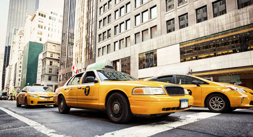 Yellow cabs in manhattan, nyc. the taxicabs of new york city are widely recognized icons of the city