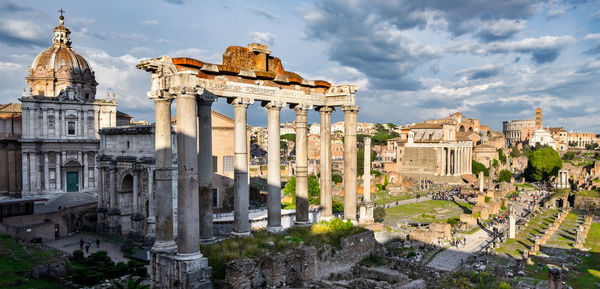 Roman empire ruins and colosseum view, rome, italy