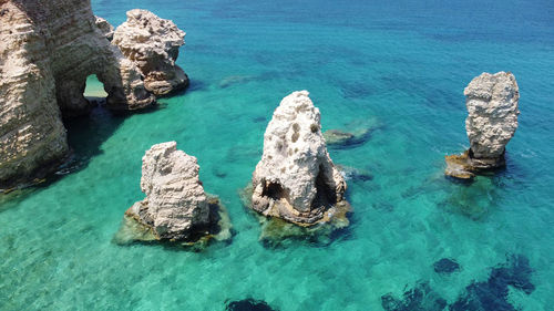 High angle view of rocks in sea