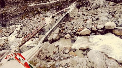 High angle view of rock formations on land