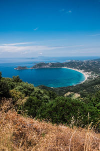 View towards agios georgios beach on corfu island.