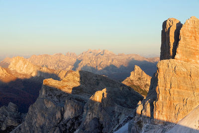 Panoramic view of rock formations on landscape against sky