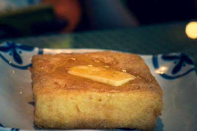 Close-up of cake served in plate
