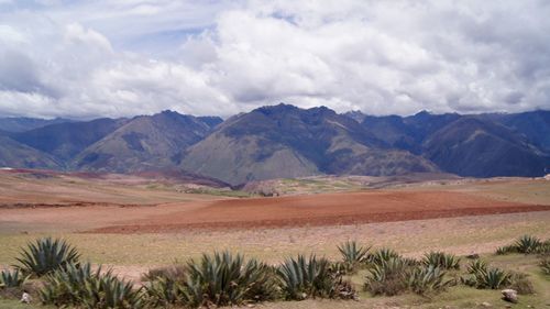 Scenic view of landscape and mountains against sky