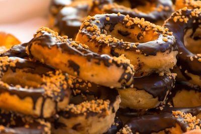 Close-up of chocolate donuts