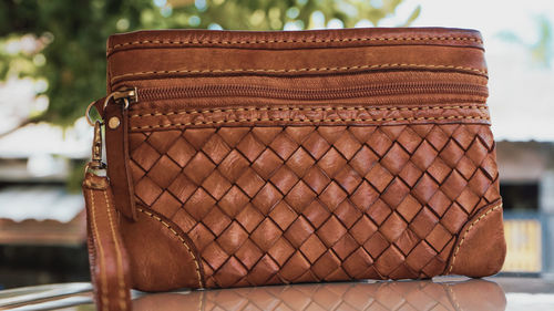 Close-up of leather on table