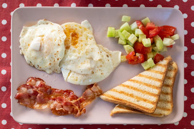 High angle view of breakfast served in plate