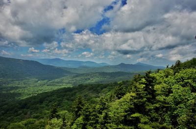 Scenic view of mountains against cloudy sky