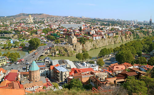 Amazing panoramic cityscape of tbilisi, capital city of georgia