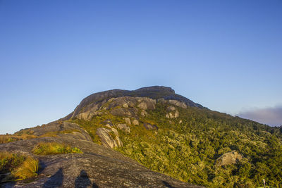 Scenic view of mountains against clear blue sky