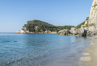 Scenic view of sea against clear sky