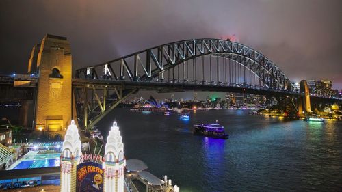 Bridge over river at night