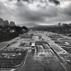 High angle view of cityscape against sky