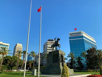 Low angle view of buildings against clear sky