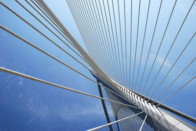 Low angle view of suspension bridge against sky