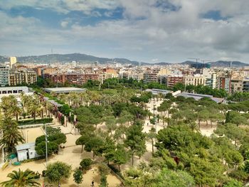 High angle view of town against sky