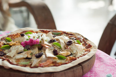 Close-up of pizza on table