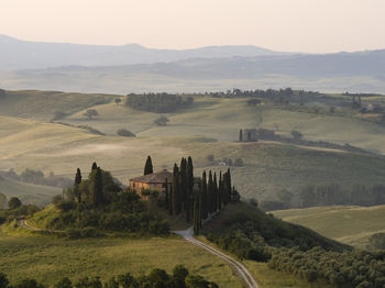 View of farmhouse on hill