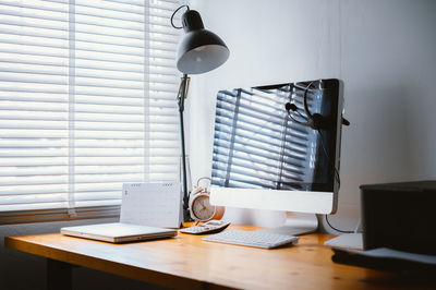 Electric lamp on table