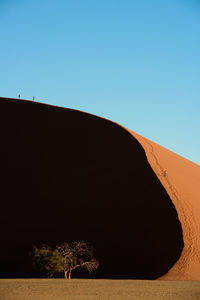 Scenic view of desert against clear blue sky