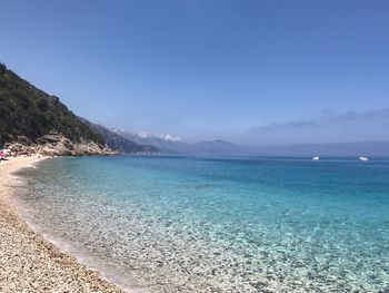 Scenic view of sea against blue sky