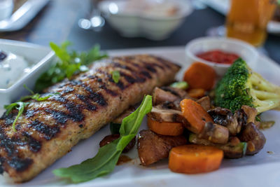 Close-up of meal served on table