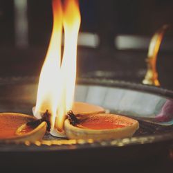 Close-up of burning candle