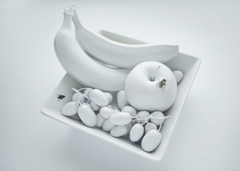 High angle view of eggs on white background
