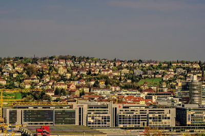 High angle view of townscape against sky