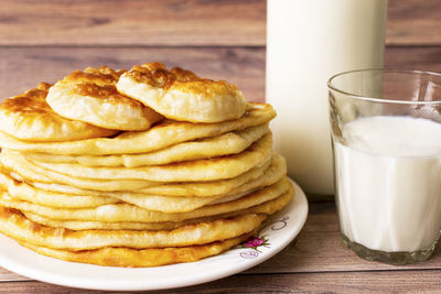 Close-up of breakfast served on table