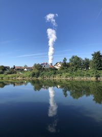 Scenic view of lake against blue sky