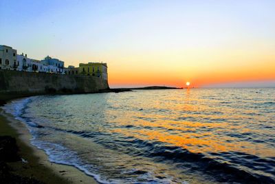 Scenic view of sea against clear sky during sunset