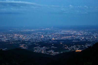 Aerial view of illuminated cityscape