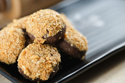 Close-up of cookies on plate