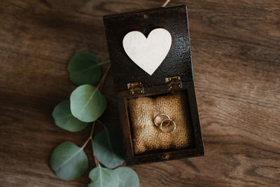 High angle view of heart shape on table