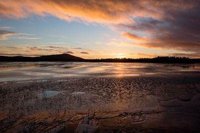 Scenic view of lake at sunset