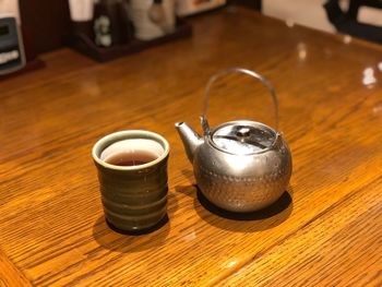 High angle view of drink on table