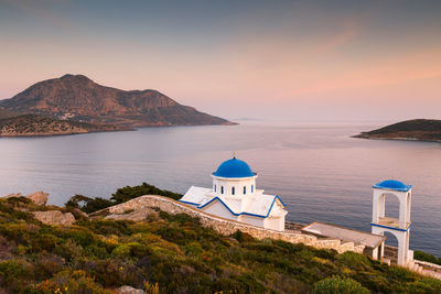 Church on fourni island just out of the main town and view of thymaina