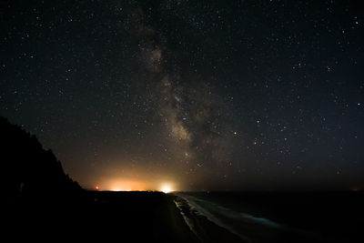 Scenic view of landscape against sky at night