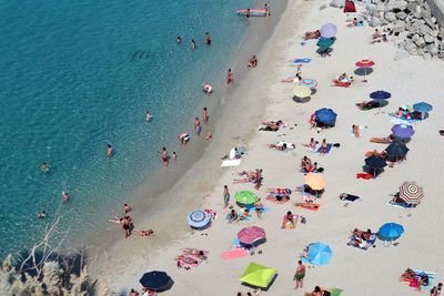 High angle view of people on beach