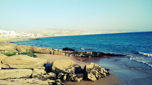 Scenic view of sea against clear sky