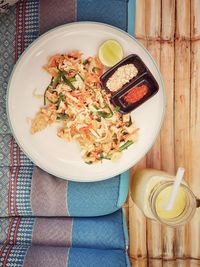 High angle view of meal served on table