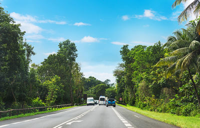 Road amidst trees against sky